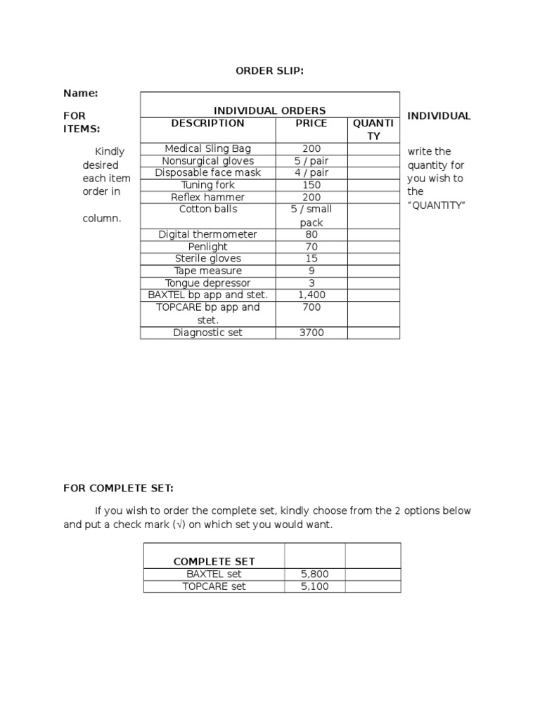 Medical Supplies Order Form | PDF | Wellness