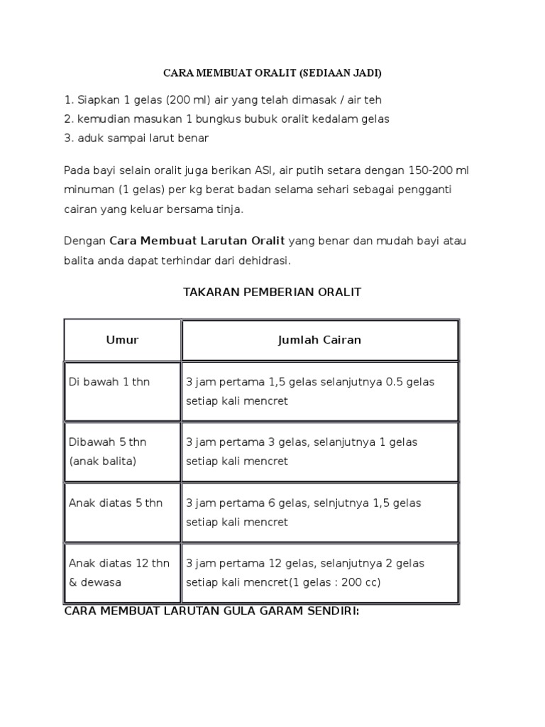 Resep dan Cara Membuat Oralit | PDF