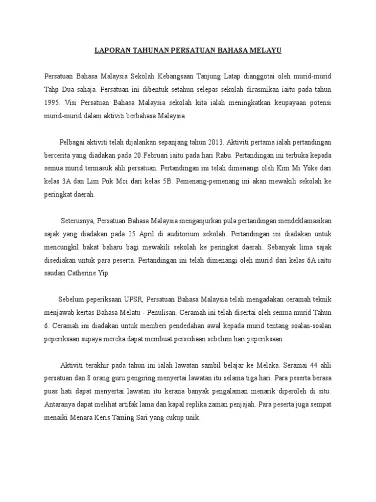 Laporan Tahjunan Persatuan Bahasa Melayu Pdf