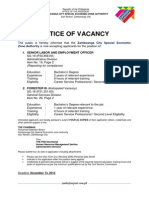 Notice of Vacancy ZAMBOECOZONE - November 12 2015