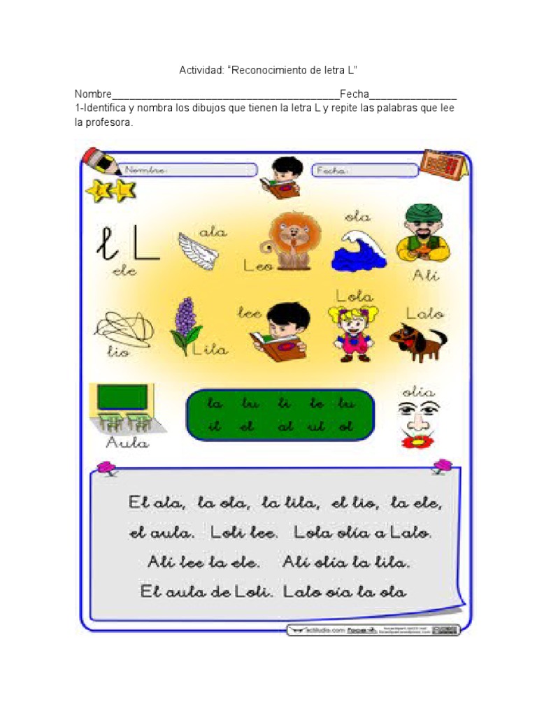 Actividades de Reconocimiento de la Letra L | PDF