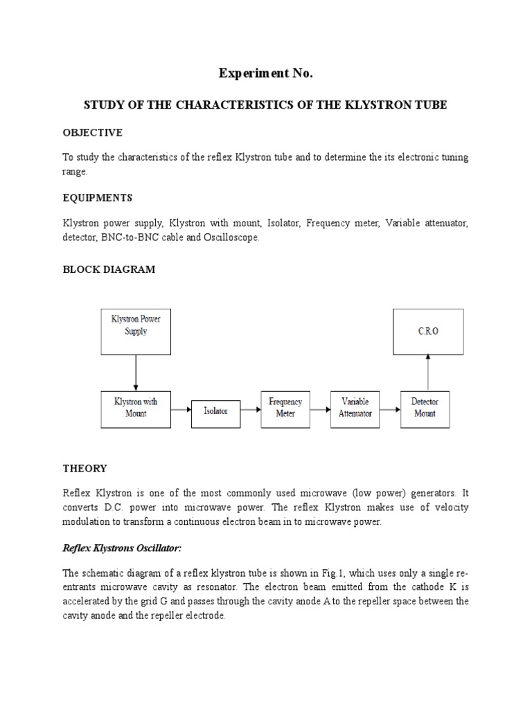 Exp 1 Mode Characteristics of Reflex Klystron | PDF | Vacuum Tube ...