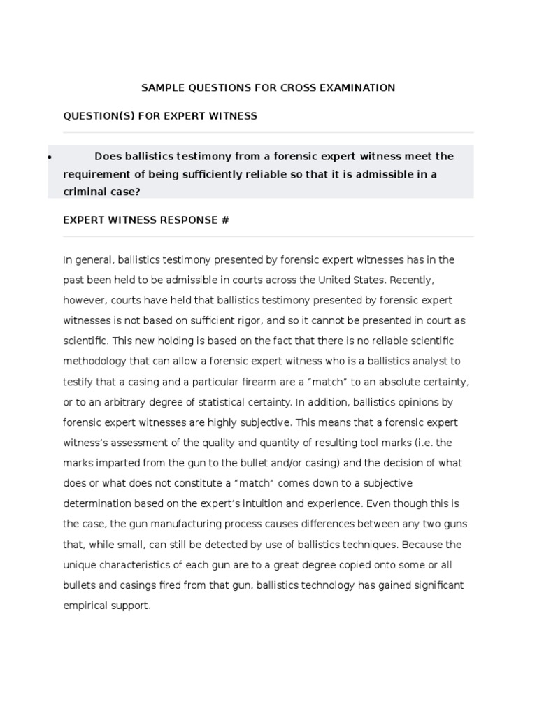 Sample Questions for Cross Examination