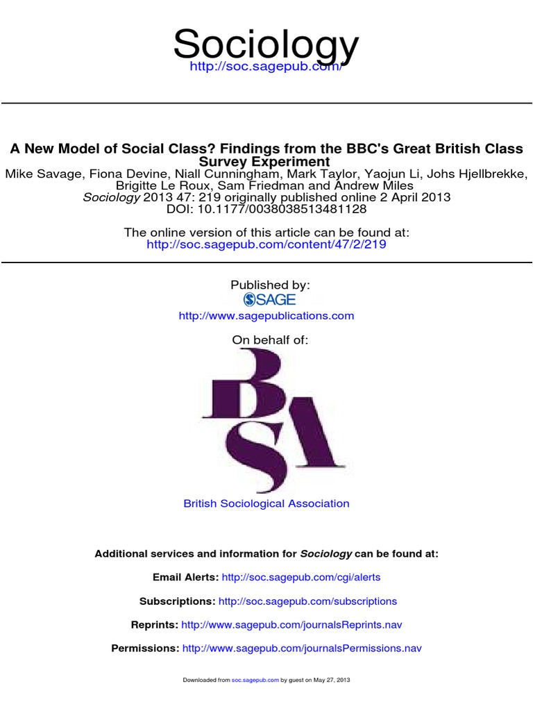 Savage Et Al. - 2013 - A New Model of Social Class Findings From The ...