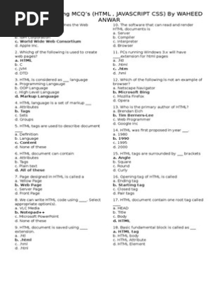 HTML CSS JAVASCRIPT  MCQ