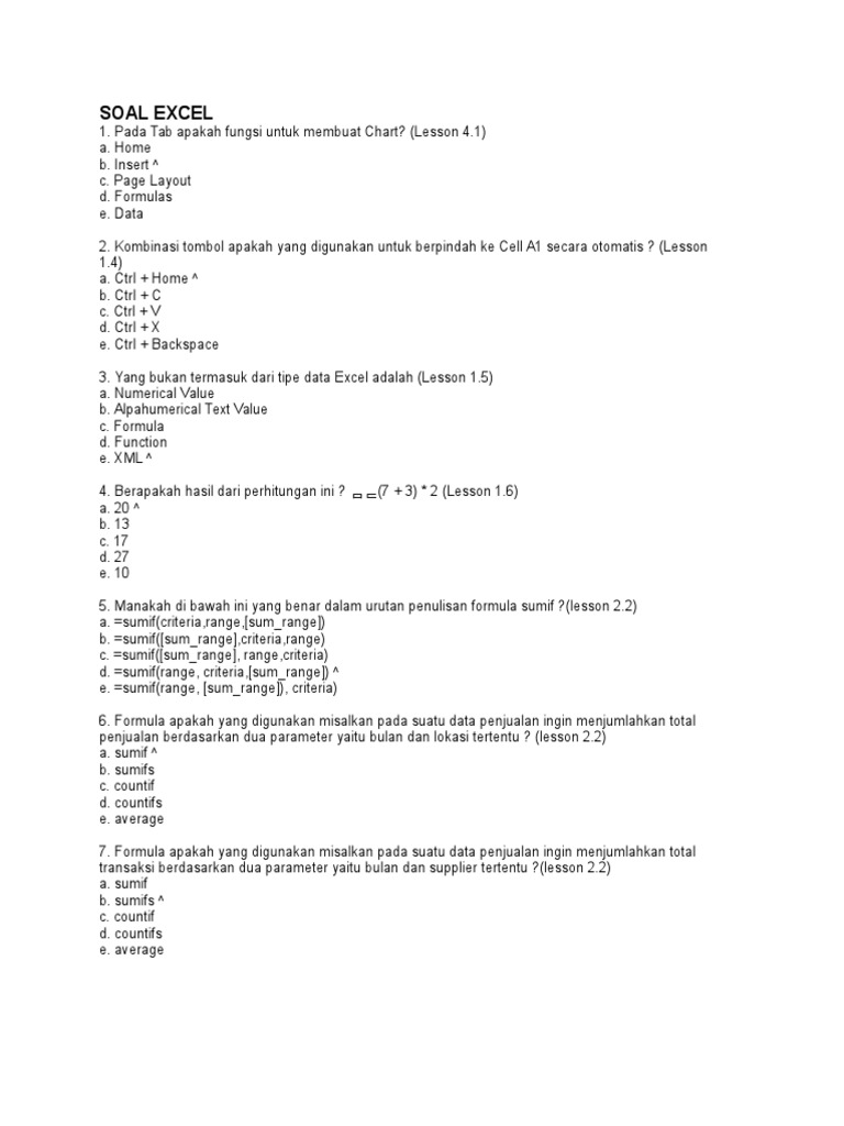 Latihan Soal Excel PDF
