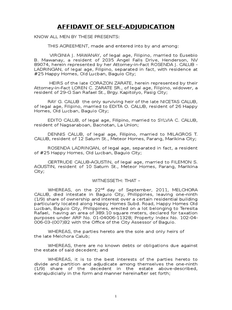 Affidavit of SelfAdjudication Power Of Attorney Civil Law (Legal