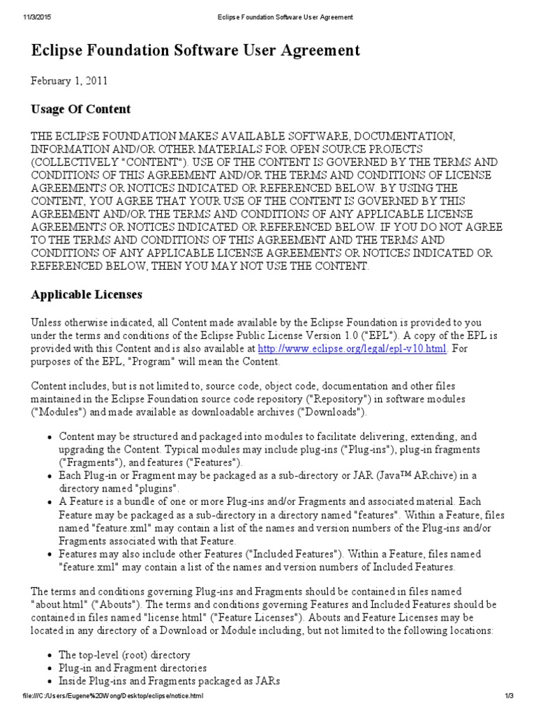 Eclipse Foundation Software User Agreement PDF