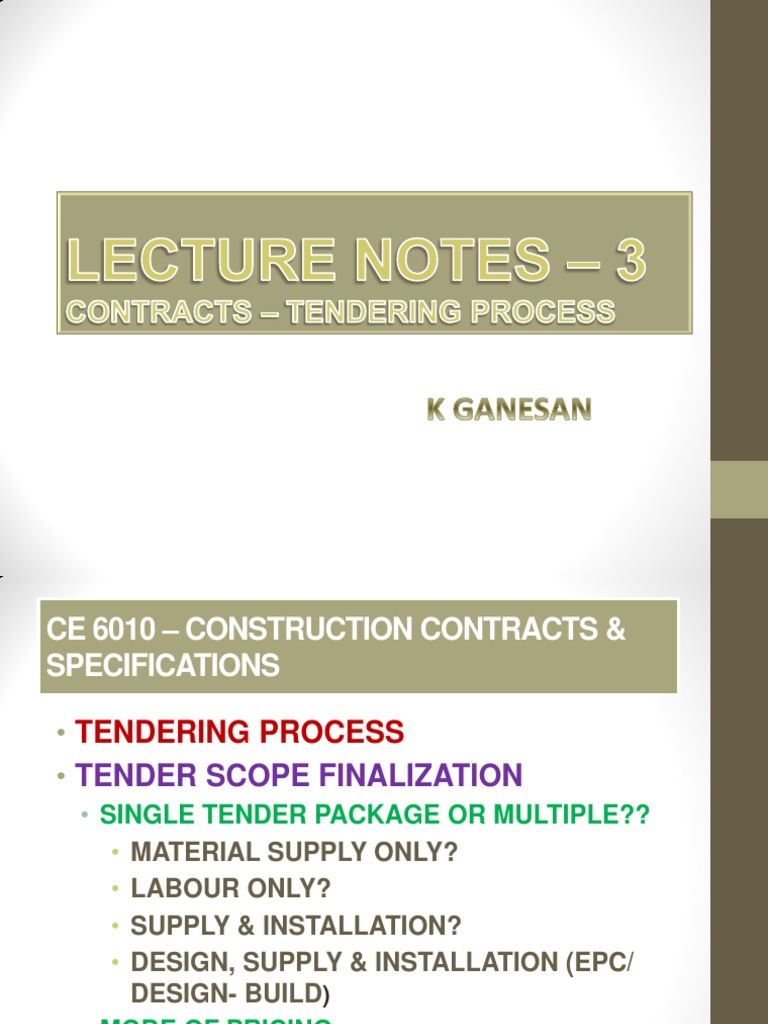 LECTURE NOTES - 3 - Tendering Process | PDF | Specification (Technical ...
