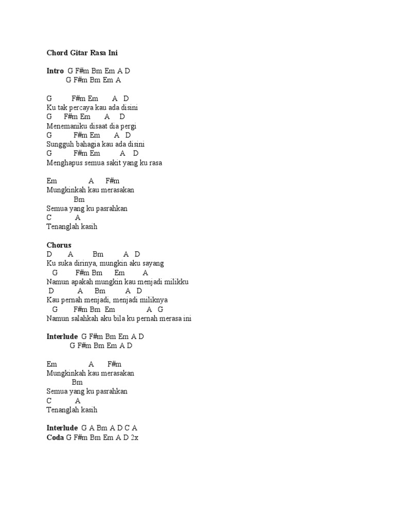 Chord Gitar Rasa Ini
