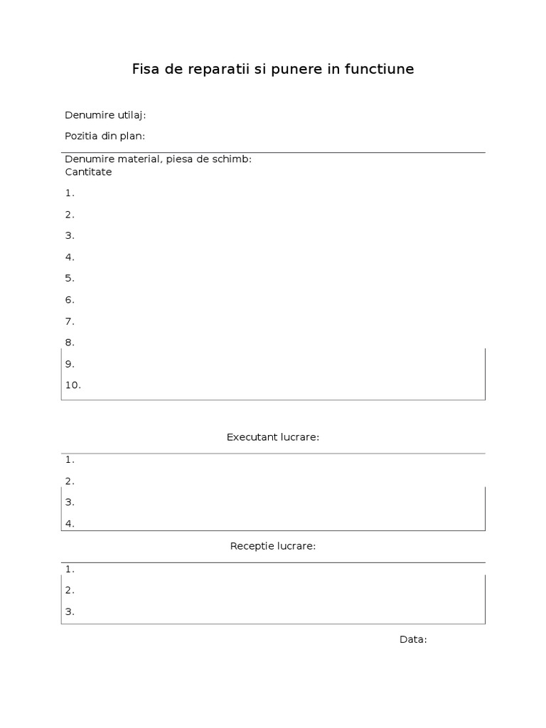 Fisa de Reparatii Si Punere in Functiune | PDF
