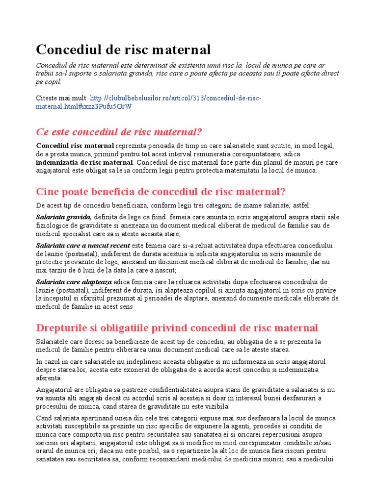 Concediul De Risc Maternal