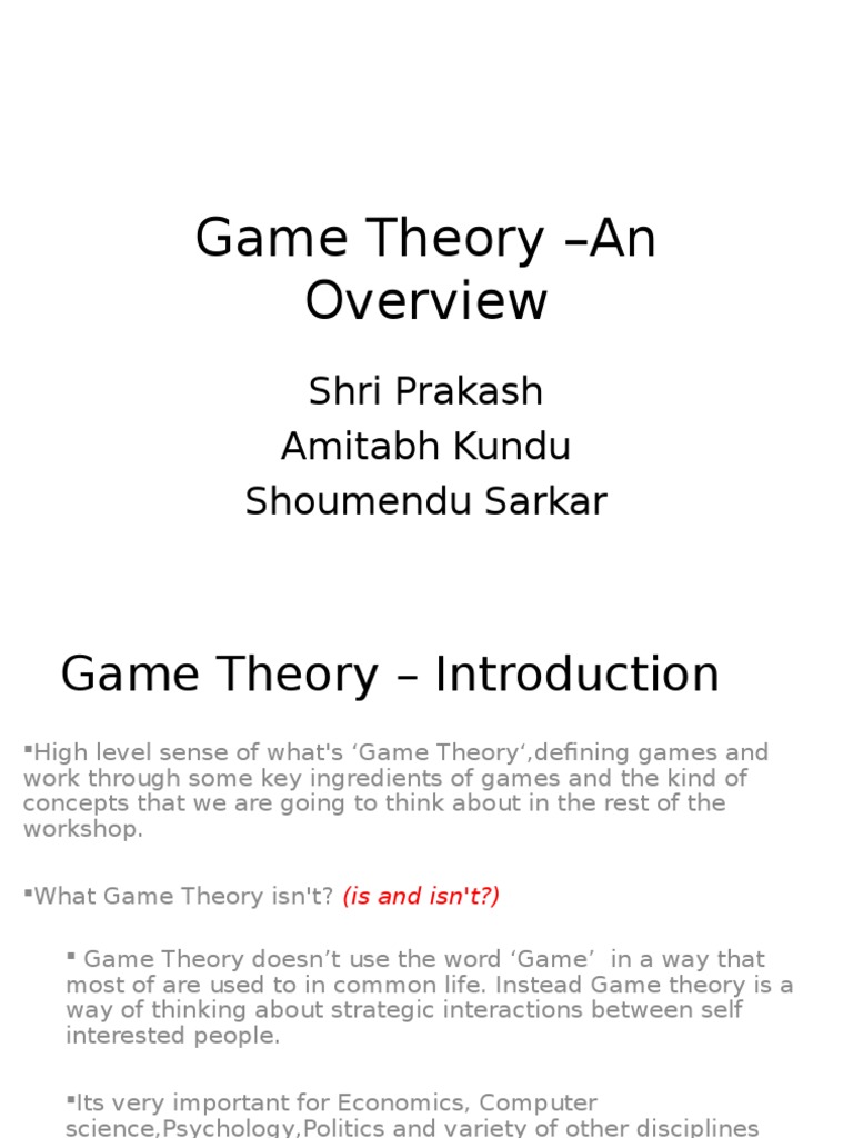 Introduction to Game Theory Concepts | PDF | Economics Of Uncertainty ...