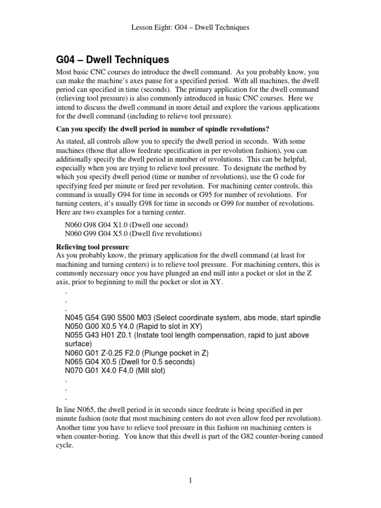 G04 Dwell Techniques Can You Specify The Dwell Period In Number Of Spindle Revolutions Numerical Control Machining