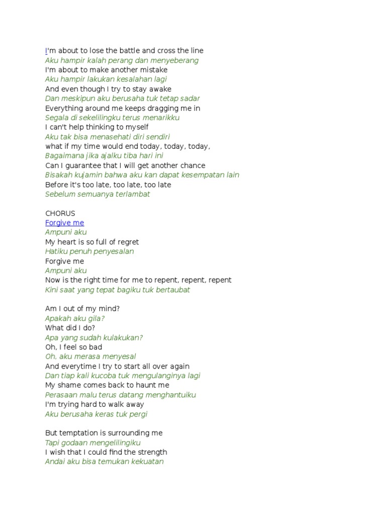 Lirik Lagu Forgive Me And Percakpn English