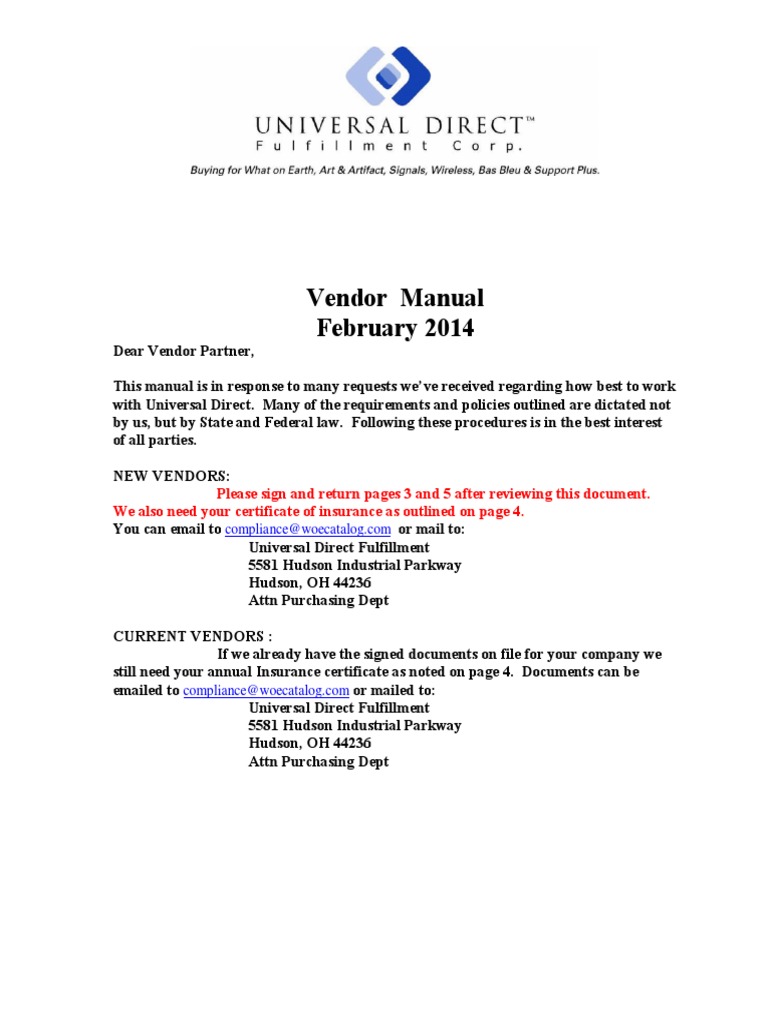 Vendor Manual Invoice Packaging And Labeling