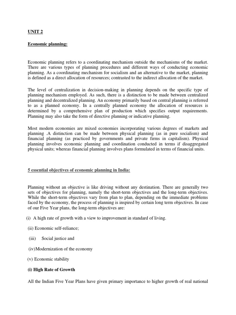 5 Essential Objectives of Economic Planning in India PDF Economic