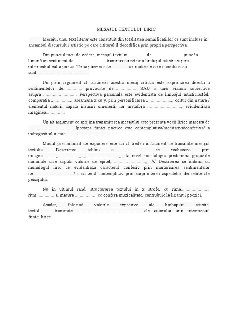 Mesajul Textului Liric