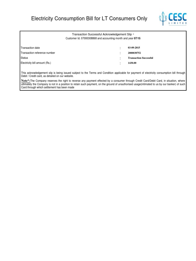 Electricity Consumption Bill For LT Consumers Only Note PDF
