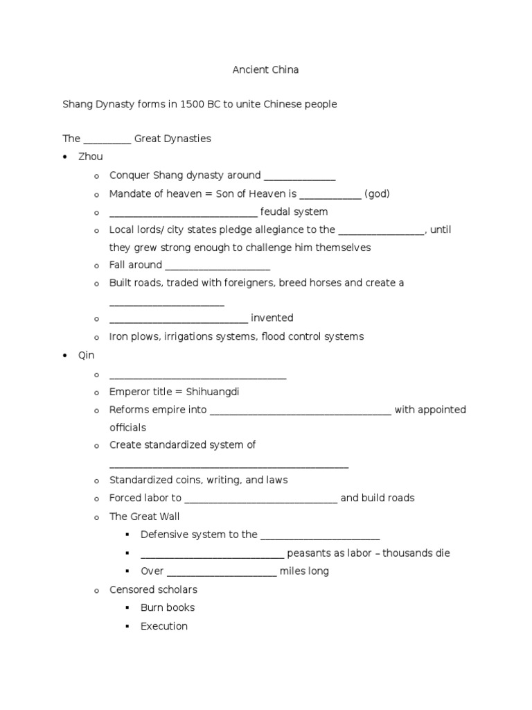 Ancient China Notes | PDF | Emperor Of China | History Of China