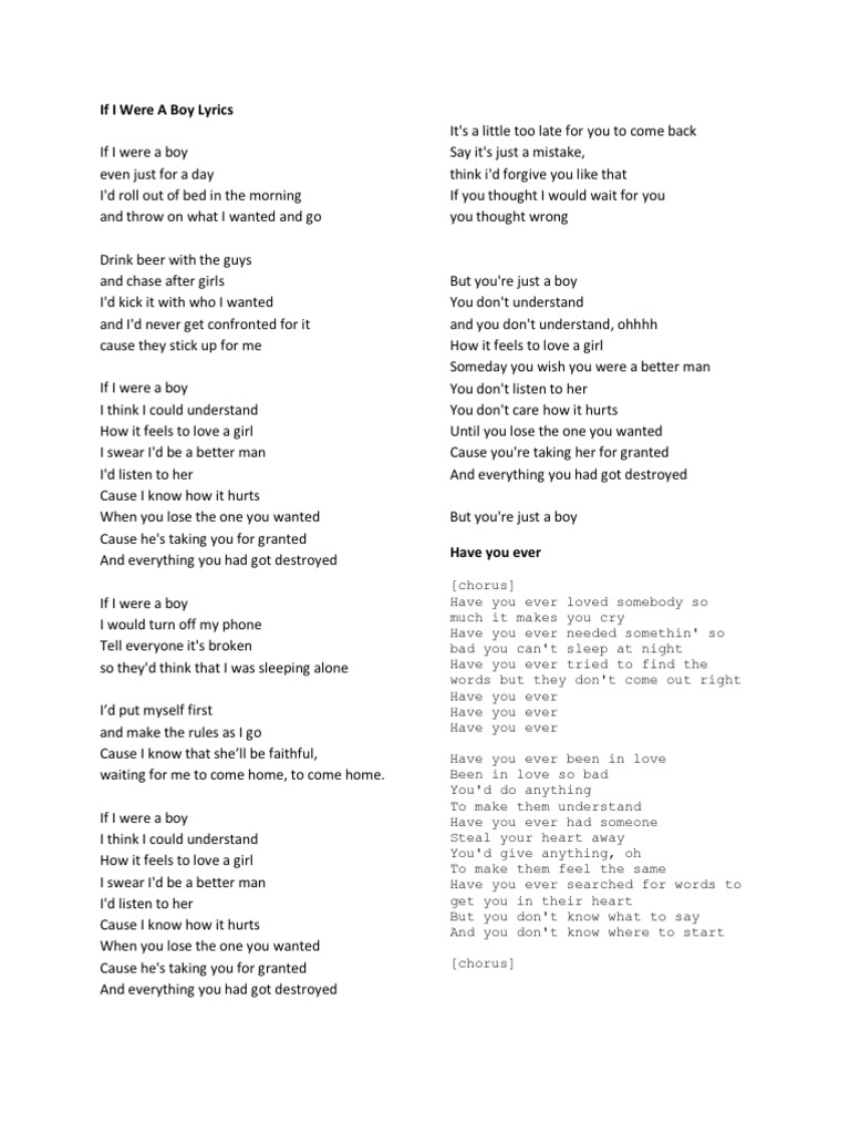 If i were a boy lyrics pdf american musicians entertainment general 