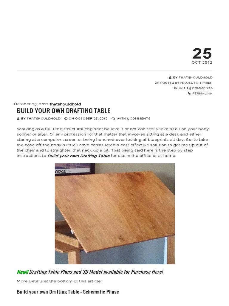 DIY Drafting Table Construction Guide | PDF | Wood | Technical Drawing