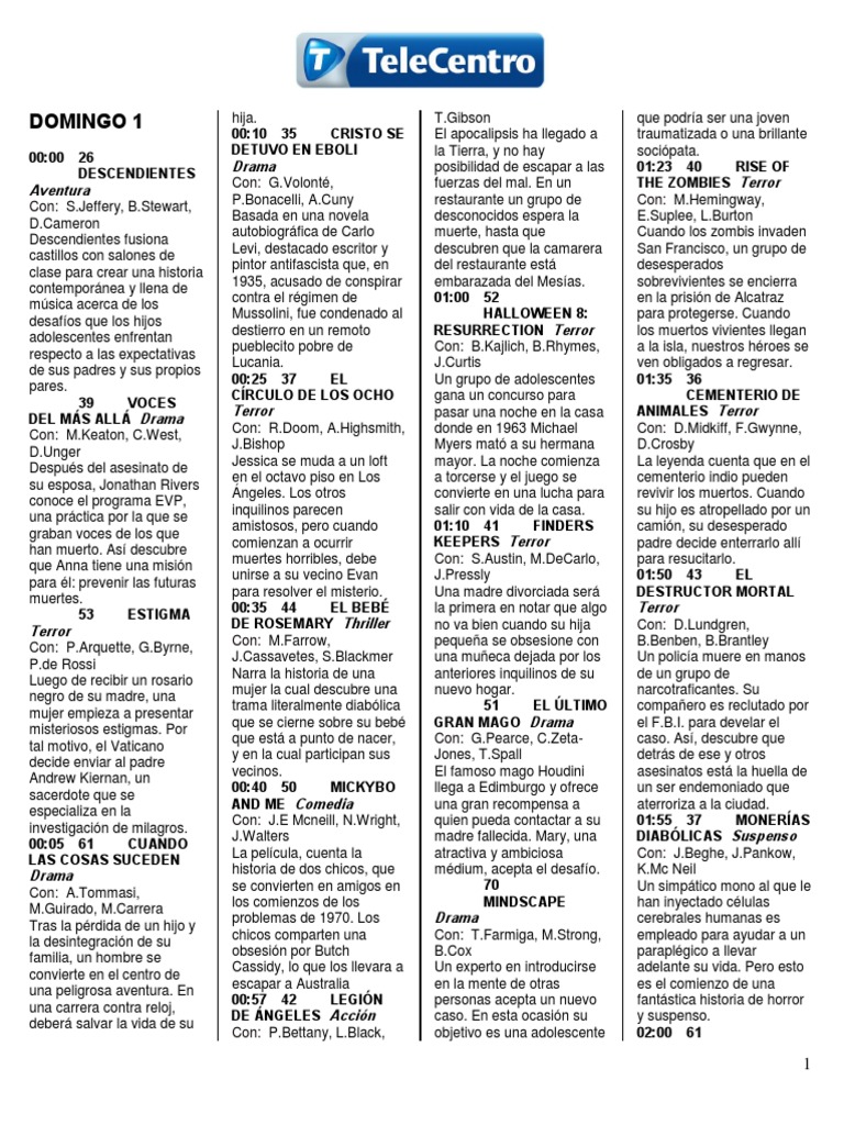 11 Noviembre 2015 Telecentro Programacion | PDF | Ocio