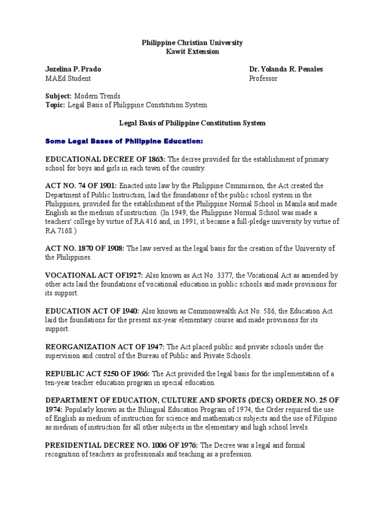 Legal Foundations of Philippine Education | PDF | Secondary School ...