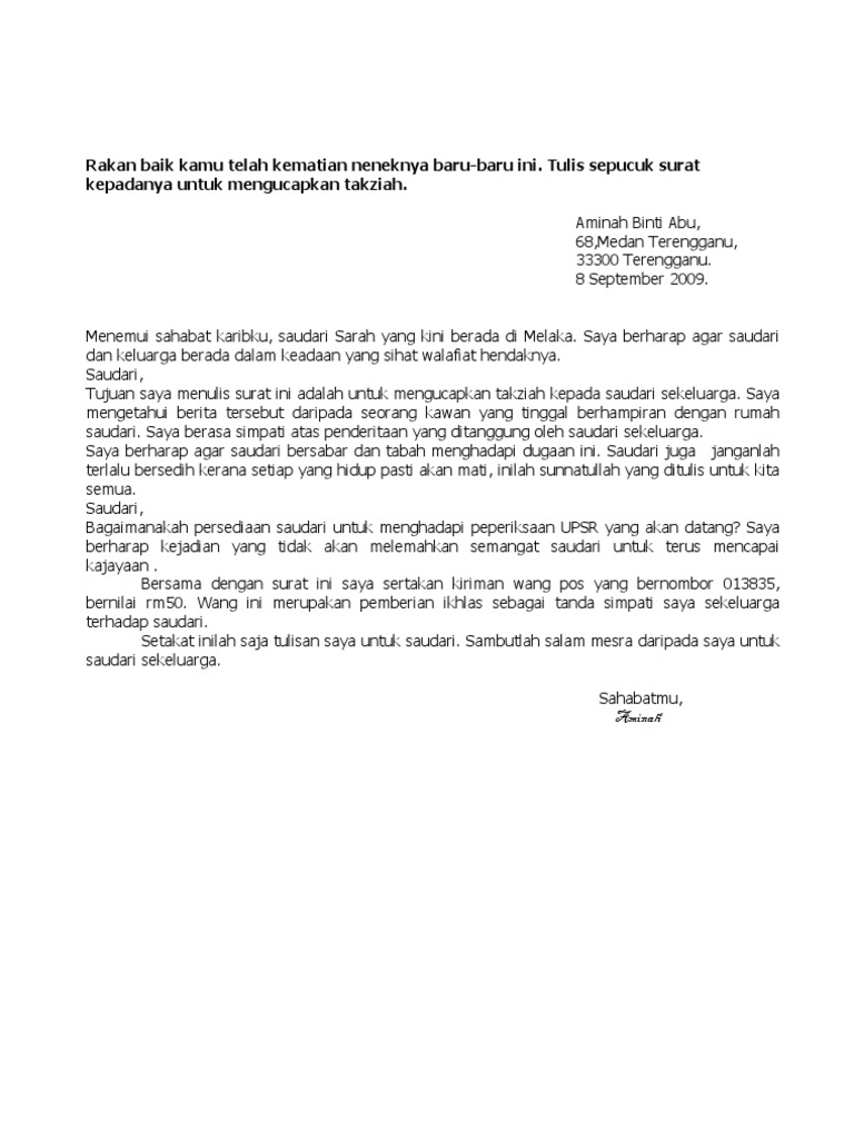 Karangan Surat Tidak Rasmi Dalam Bahasa Inggeris Surat Rasmi Q