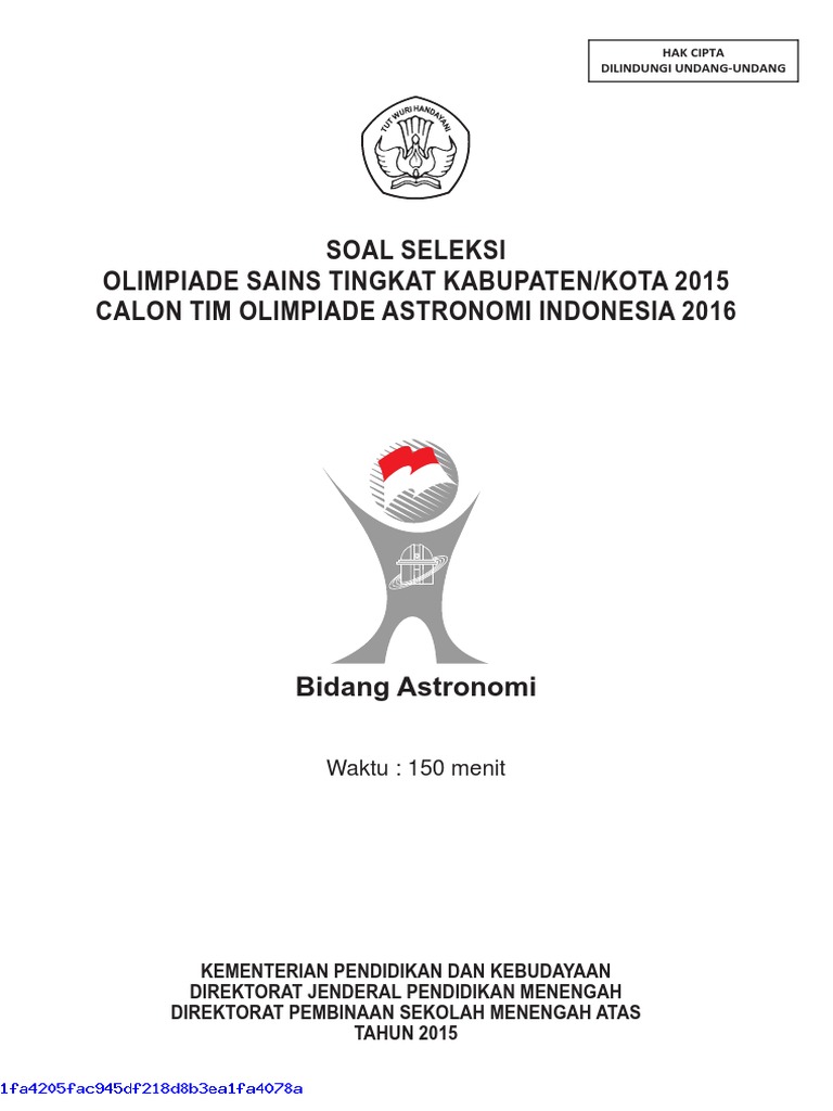 Soal Osn Astronomi Tingkat Kabupaten Kota Tahun 2015