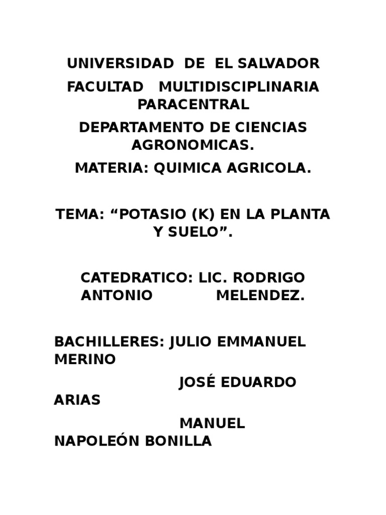 Potasio en Plantas y Suelos: Importancia | PDF | Fertilizante | Potasio