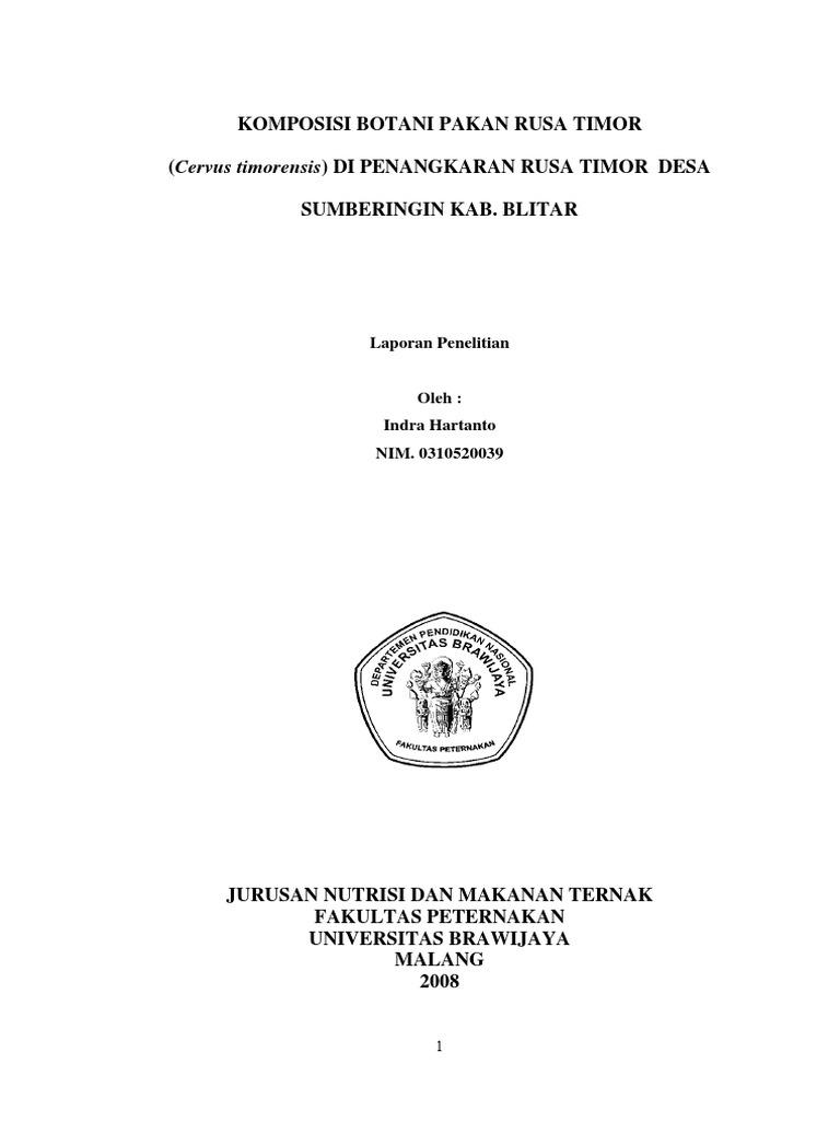 Komposisi Botani Pakan Rusa Timor (Cervus Timorensis) Di Penangkaran ...