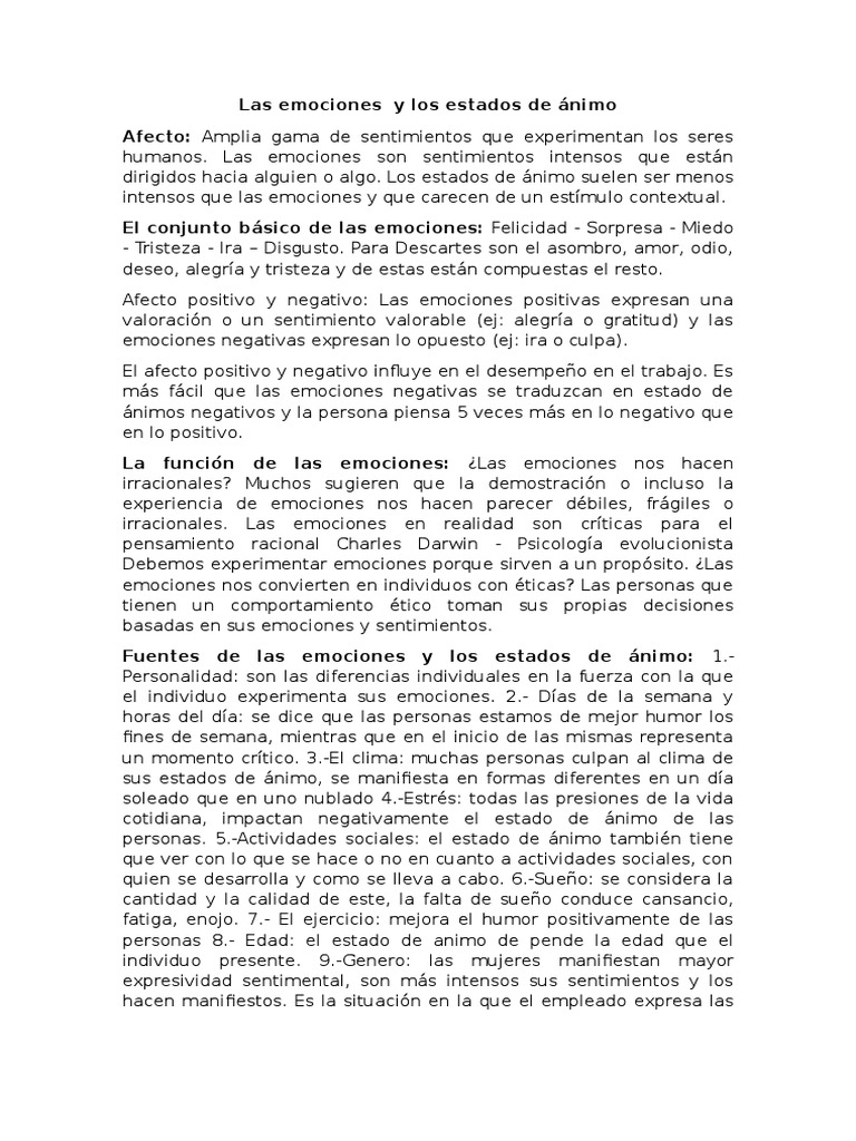 Las Emociones y Los Estados de Ánimo | PDF | Las emociones | Creatividad