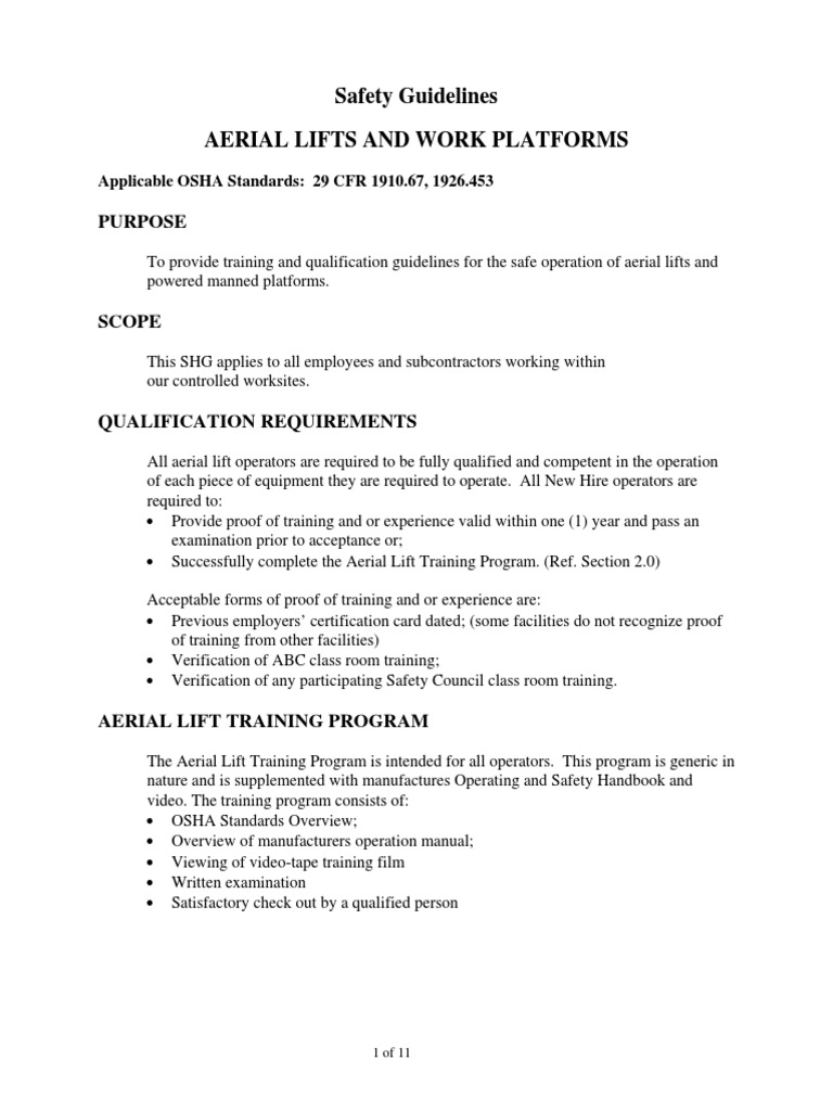 Osha Aerial Lifts And Work Platforms Training & Quiz Elevator