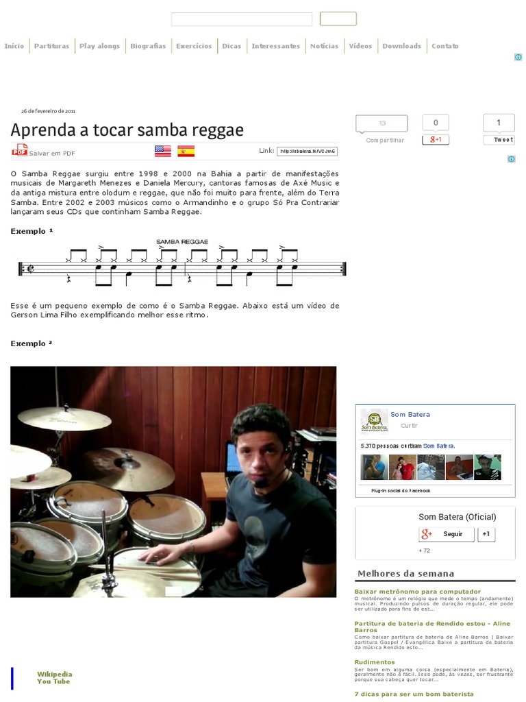 Aprenda A Tocar Samba Reggae - Som Batera PDF | PDF | Reggae | Lazer