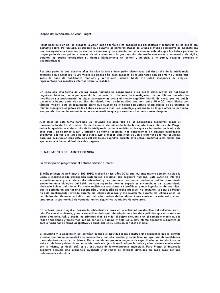 Etapas Del Desarrollo de Jean Piaget | PDF | Constructivismo (filosofía ...