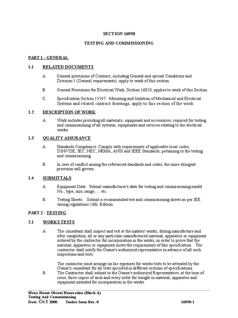 Electrical Testing and Commissioning Guide | PDF | Electrical Wiring ...