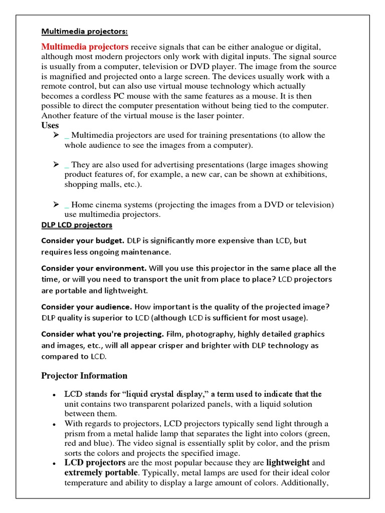DLP LCD Projectors Notes Download Free PDF Liquid Crystal Display