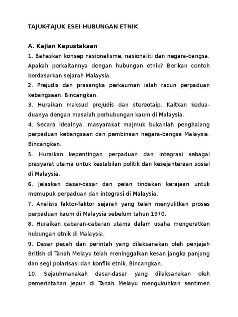 Tajuk Esei Hubungan Etnik Pdf