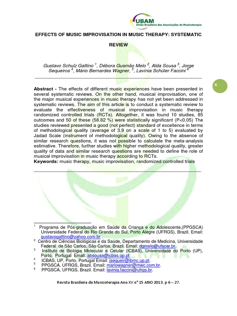 Effects of Music Improvisation in Therapy | PDF | Major Depressive ...