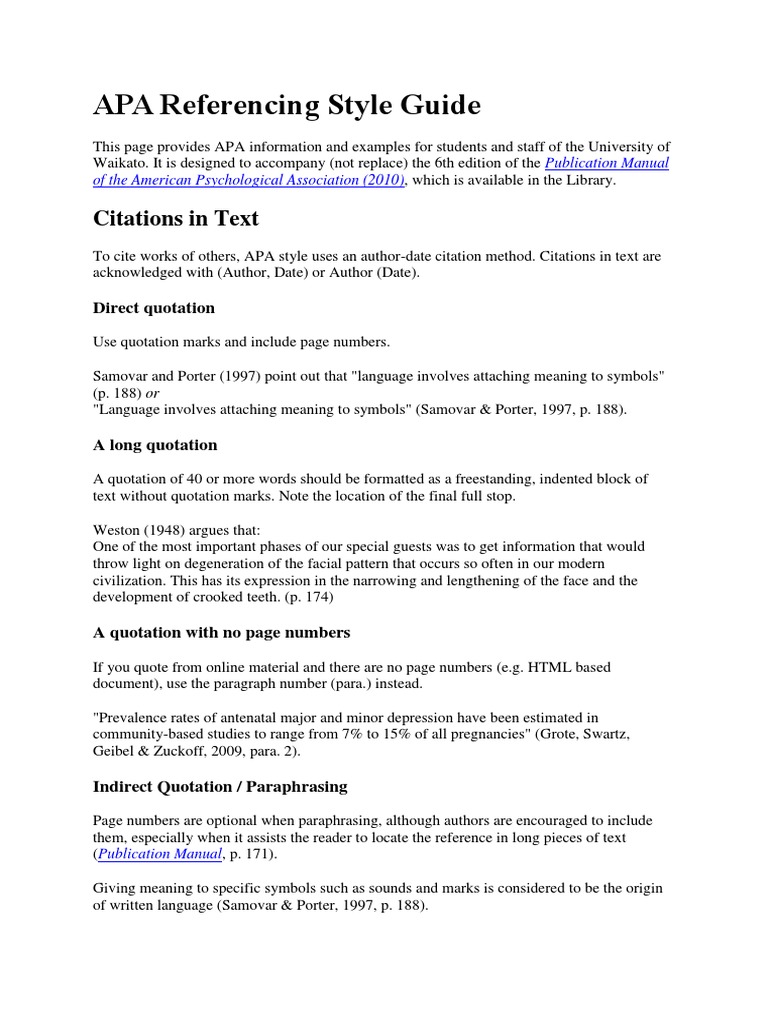 APA Quick Guide | Citation | Apa Style