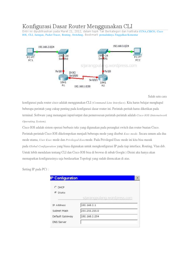 Konfigurasi Router Cisco Dasar CLI | PDF