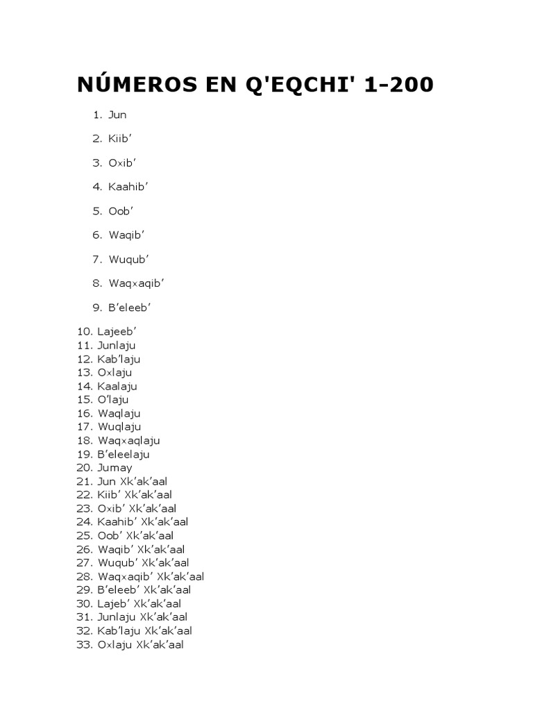 Numeros En Qeqchi Multilinguismo Linguistica