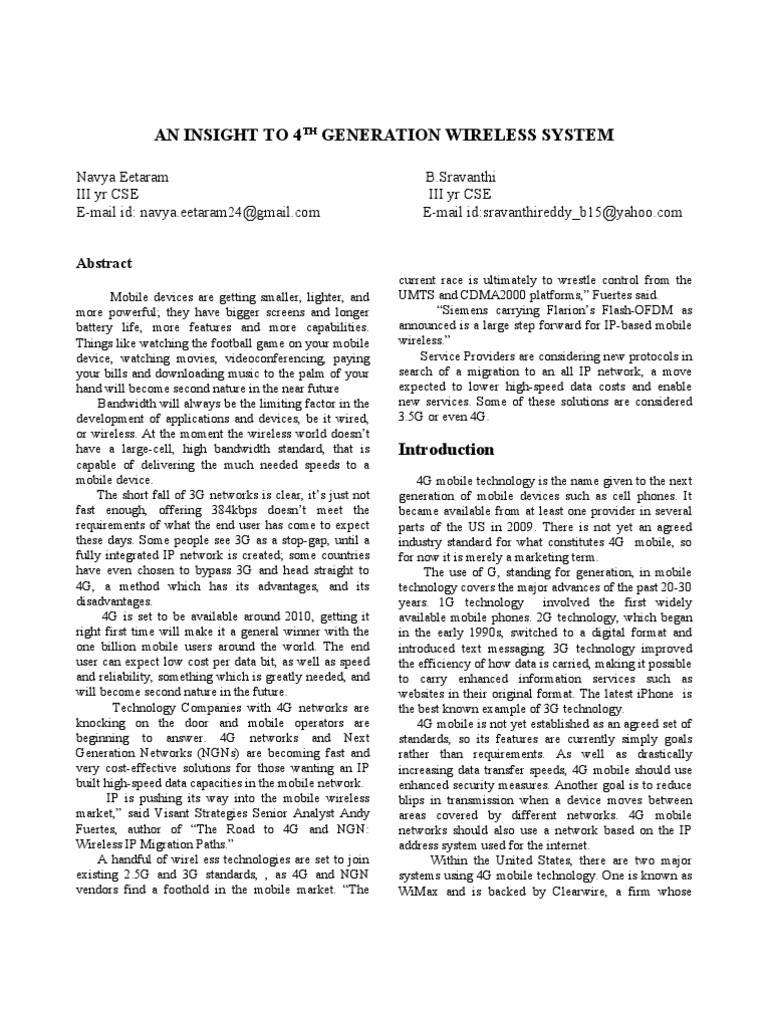 Overview of 4th Generation Wireless Systems | PDF | 4 G | Orthogonal ...