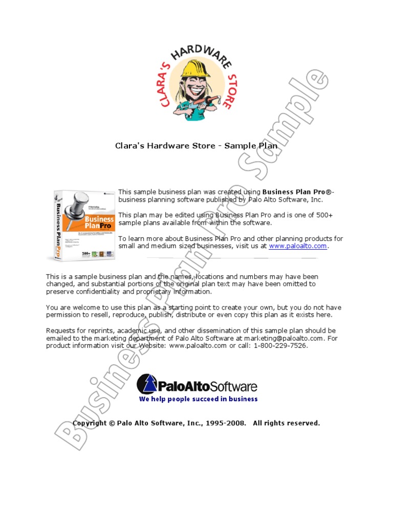 Clara's Hardware Store Sample Business Plan PDF Retail Balance Sheet
