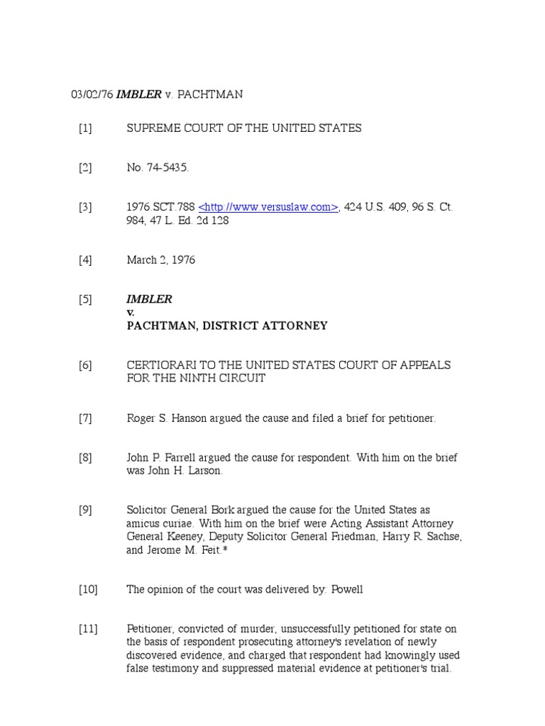 Imbler v. Pachtman, District Attorney Download Free PDF Qualified