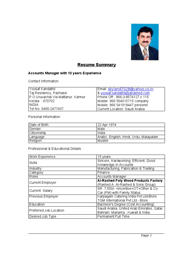 Accounts Manager Profile Summary | PDF | Debits And Credits | Service ...