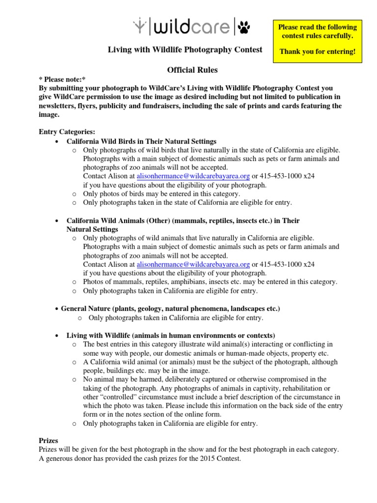 Living With Wildlife Photography Contest Official Rules | PDF | Photograph | Image Resolution