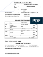 Relieving Certificate: Salary Particulars