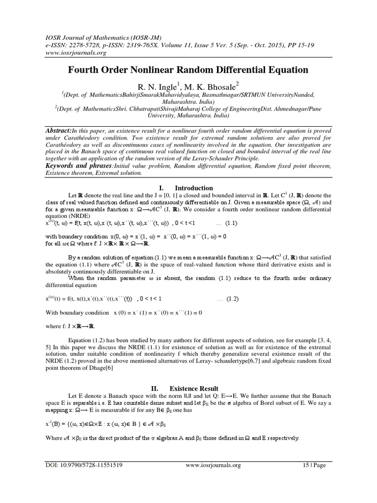 Nonlinear Random Differential Equations | PDF | Nonlinear System ...